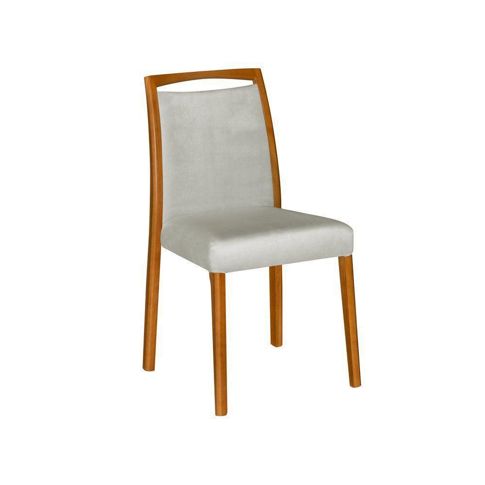 Kit 2 Cadeiras De Jantar Luxo Estofadas Jade Linho Cinza Base Madeira Maciça Mel - 2