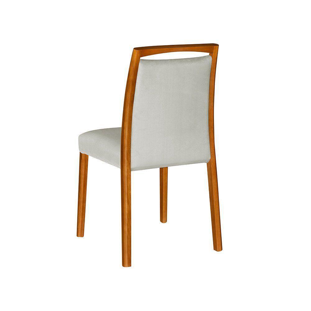 Kit 2 Cadeiras De Jantar Luxo Estofadas Jade Linho Cinza Base Madeira Maciça Mel - 3