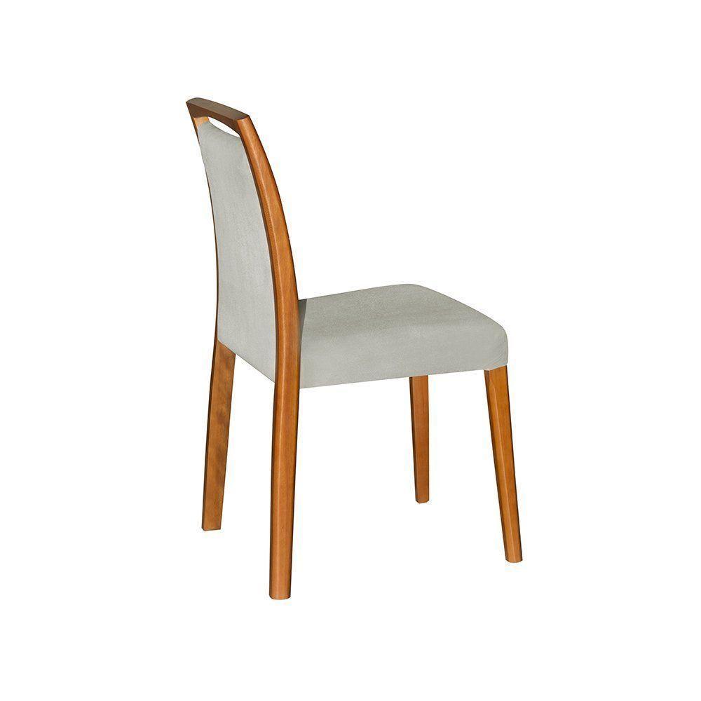 Kit 2 Cadeiras De Jantar Luxo Estofadas Jade Linho Cinza Base Madeira Maciça Mel - 4