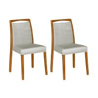 Kit 2 Cadeiras De Jantar Luxo Estofadas Jade Linho Cinza Base Madeira Maciça Mel - 1