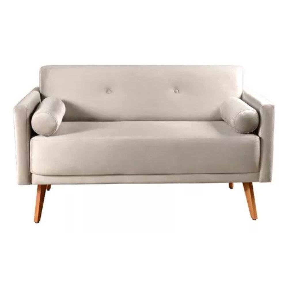 Sofá 2 Lugares Luma Suede Bege Com Pés Em Madeira 1,40m - 1