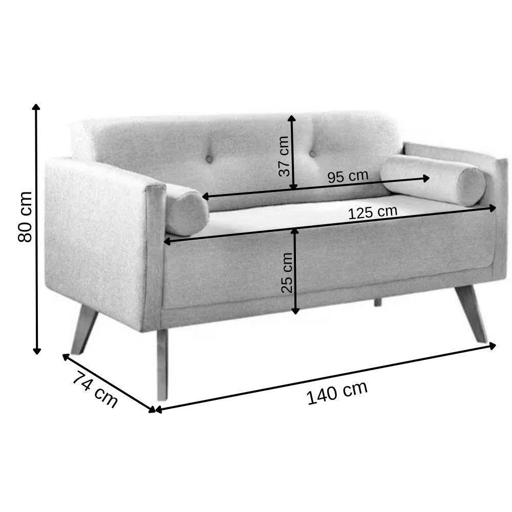 Sofá 2 Lugares Luma Suede Bege Com Pés Em Madeira 1,40m - 3