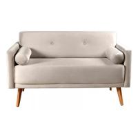 Sofá 2 Lugares Luma Suede Bege Com Pés Em Madeira 1,40m - 1