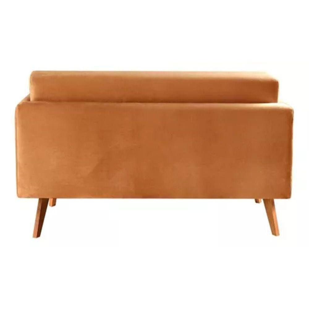 Sofá 2 Lugares Luma Veludo Terracota Com Pés Em Madeira 1,40m - 2