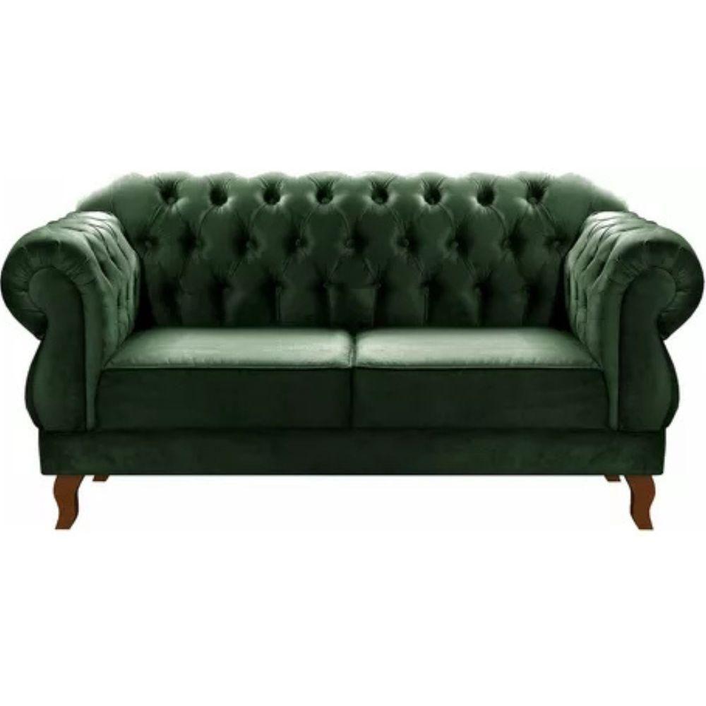 Sofá Chesterfield 2 Lugares Duquesa Vintage Retrô Capitonê Veludo Verde - 1