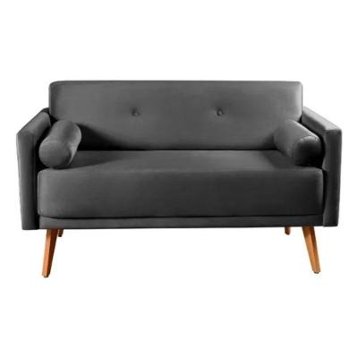 Sofá 2 Lugares Luma Suede Cinza Grafite Com Pés Em Madeira 1,40m