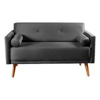 Sofá 2 Lugares Luma Suede Cinza Grafite Com Pés Em Madeira 1,40m - 1