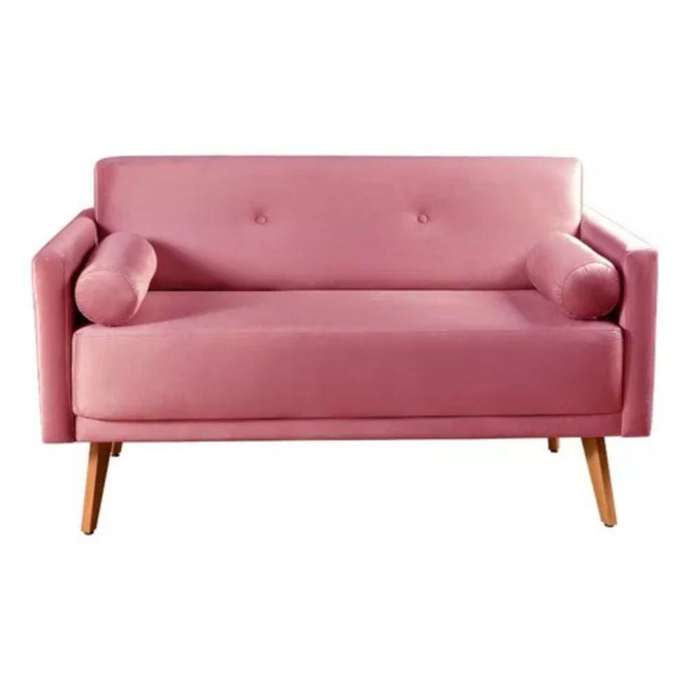 Sofá 2 Lugares Luma Suede Rosa Com Pés Em Madeira 1,40m - 1