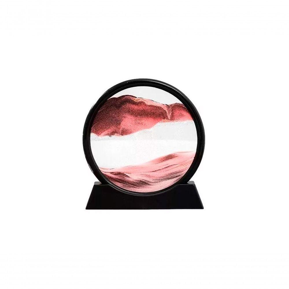 Enfeite De Vidro Quadro Redondo Decorativo Duna Ampulheta Para Quarto Sala Escritório 18cm Vermelho - 1