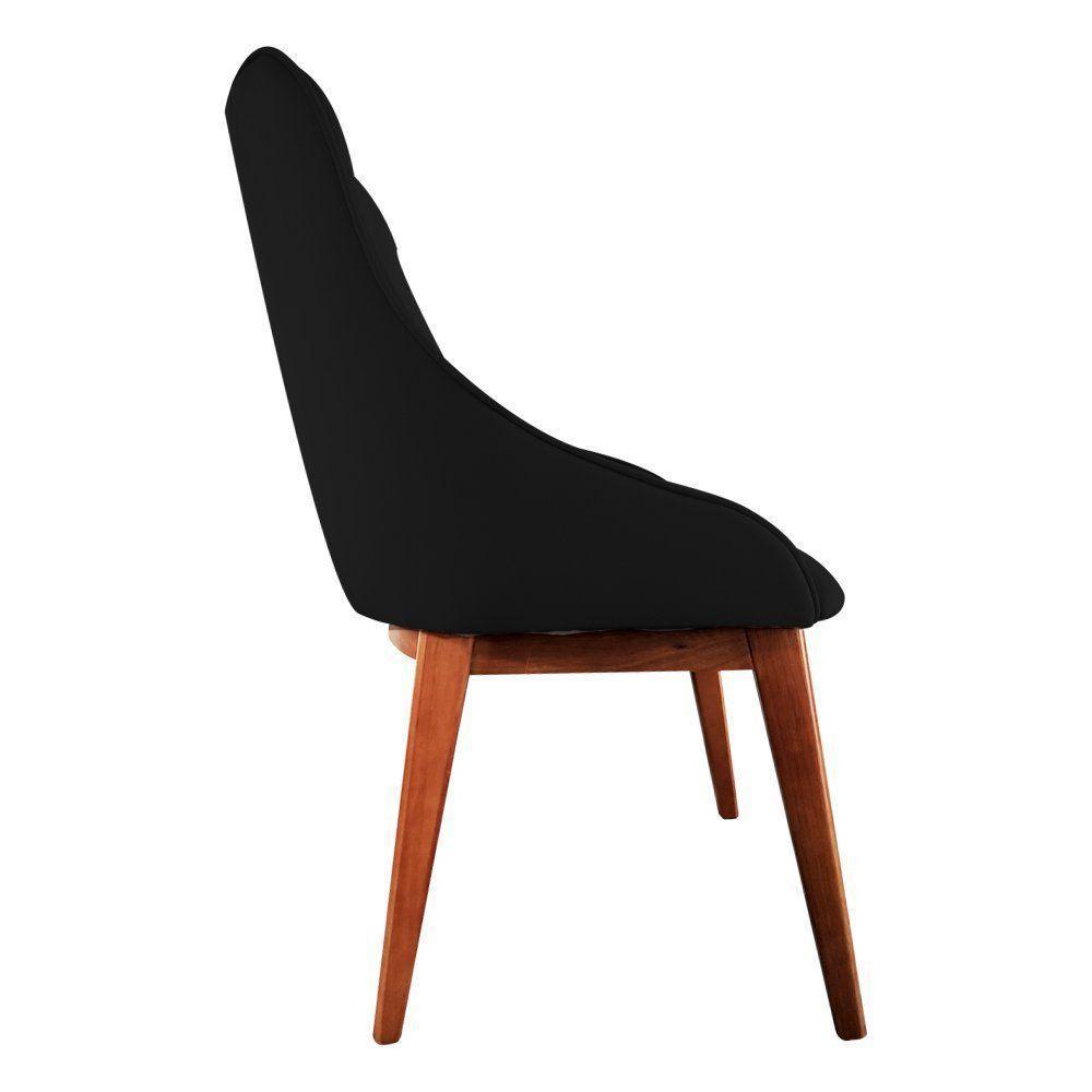 Kit 2 Cadeiras De Jantar Luxo Estofada Elisa Anatômica Veludo Preto Base Madeira Maciça Mel - 3