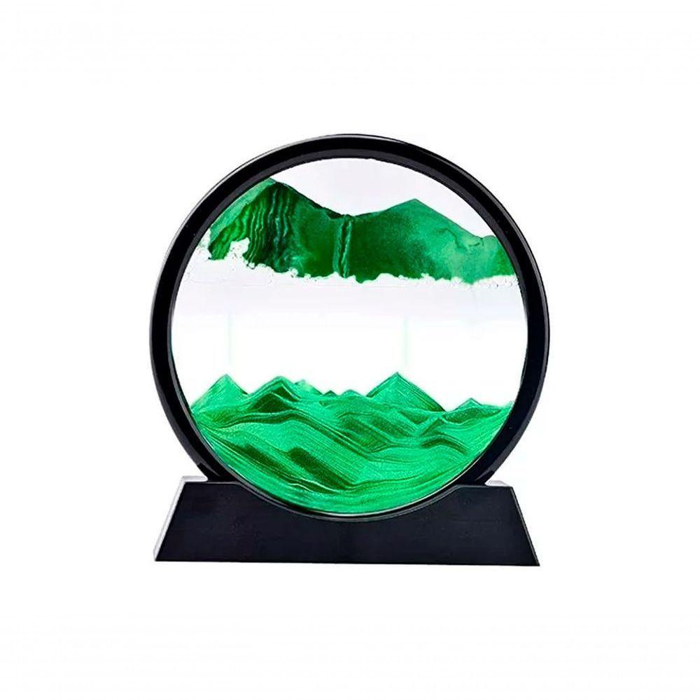 Enfeite De Vidro Quadro Redondo Decorativo Duna Ampulheta Para Quarto Sala Escritório 18cm Verde - 1