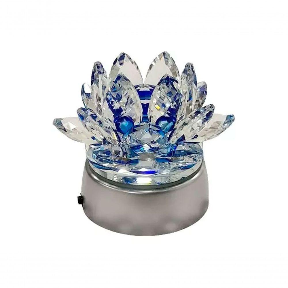 Enfeite Escultura De Vidro Flor De Lotus De 10cm Com Base Espelhada Led Rgb Enfeite De Cristal Azul - 1