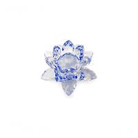 Enfeite Escultura De Vidro Flor De Lotus De 10cm Com Base Espelhada Led Rgb Enfeite De Cristal Azul - 2