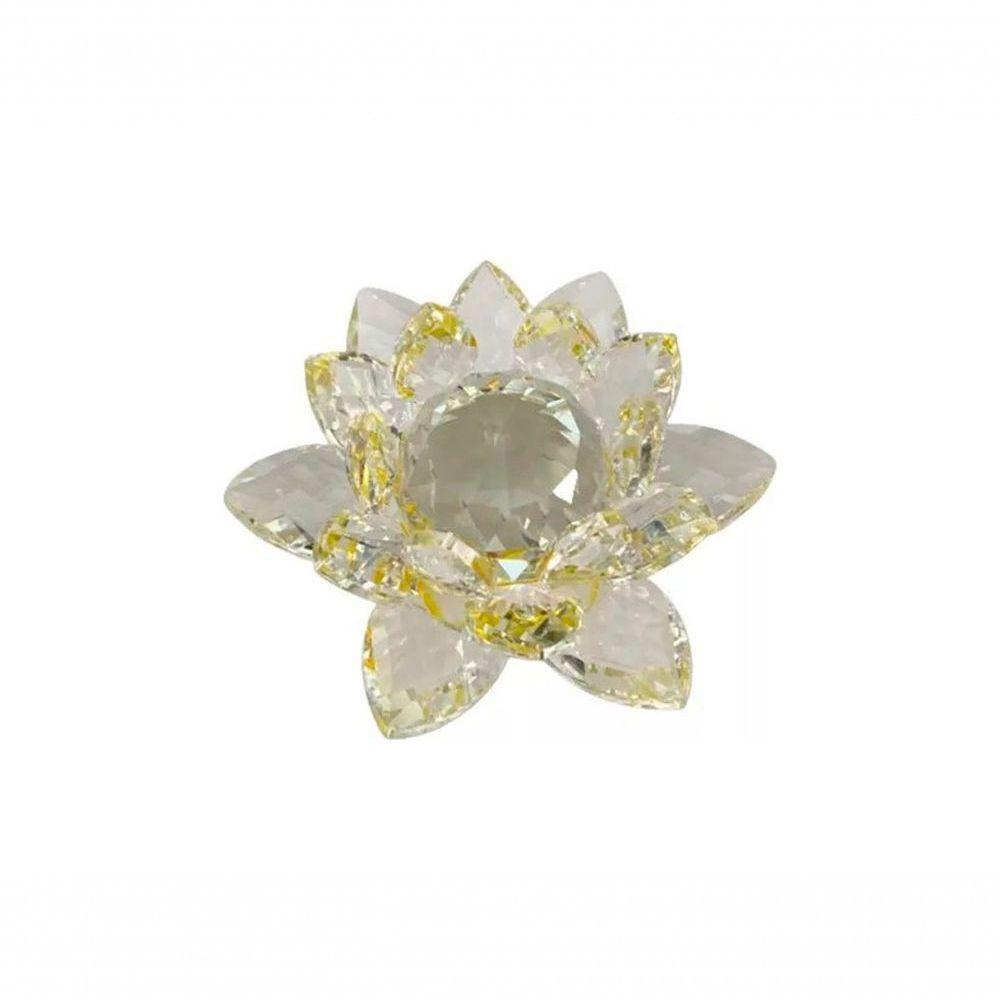 Enfeite Escultura De Vidro Flor De Lotus De 10cm Com Base Espelhada Led Rgb Enfeite De Cristal Amarelo - 2
