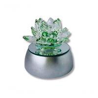Enfeite Escultura De Vidro Flor De Lotus De 13cm Com Base Espelhada Led Rgb Enfeite De Cristal Verde - 1