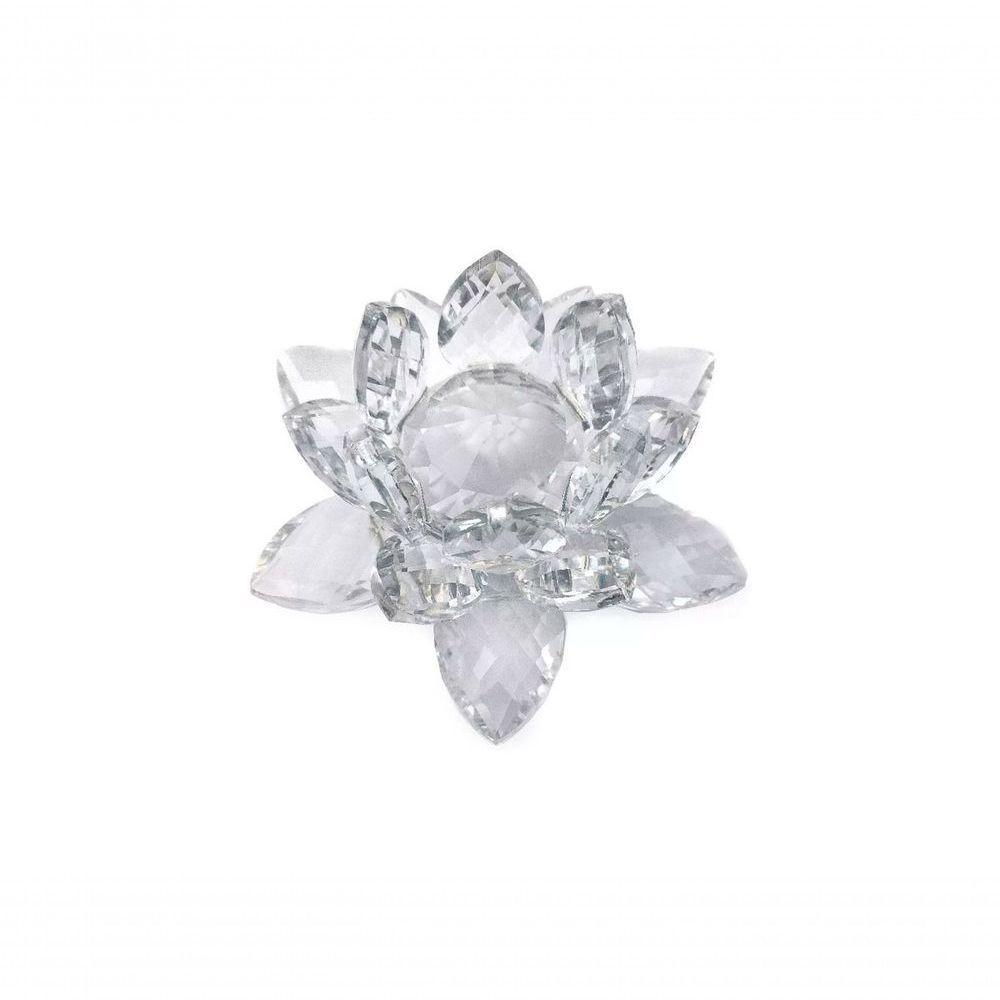 Enfeite Escultura De Vidro Flor De Lotus De 10cm Com Base Espelhada Led Rgb Enfeite De Cristal Transparente - 1