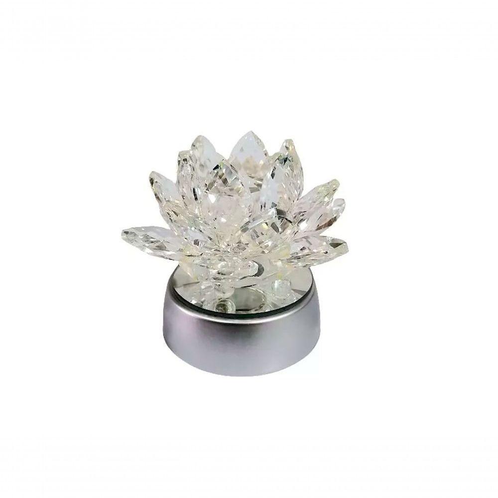 Enfeite Escultura De Vidro Flor De Lotus De 13cm Com Base Espelhada Led Rgb Enfeite De Cristal Transparente - 1