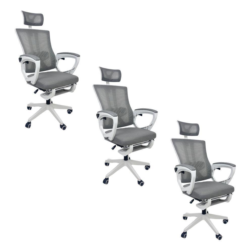 Kit 3 Cadeiras de Escritório Presidente Executiva Oficial Paris Cinza - 1