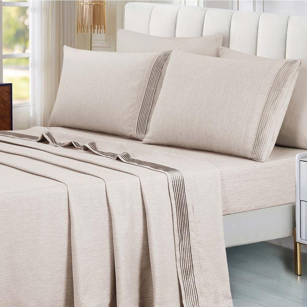 Jogo De Lençol Casal Padrão Mesclado Micropercal 300 Fios Toque De Algodão 4 Peças - Bege - 2