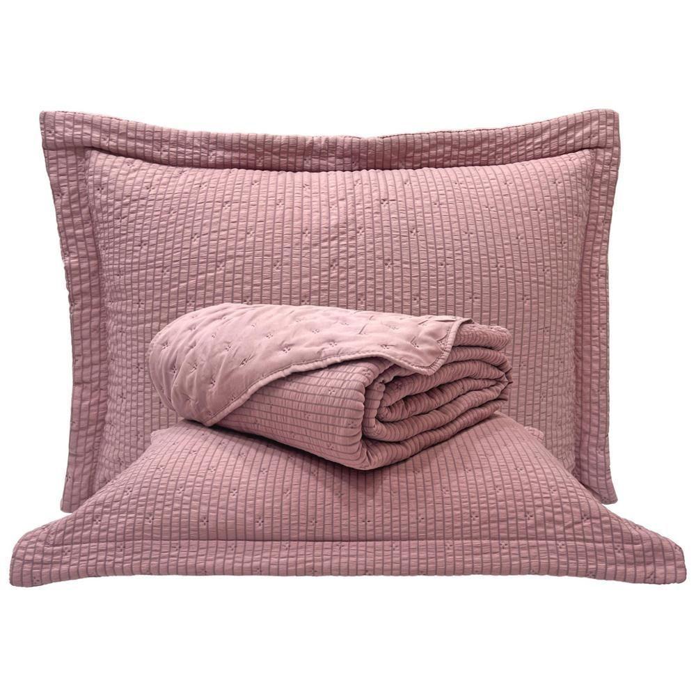 Cobre Leito Queen Analu Micropercal 300 Fios Dupla Face Texturizado 3 Peças - Malva - 1