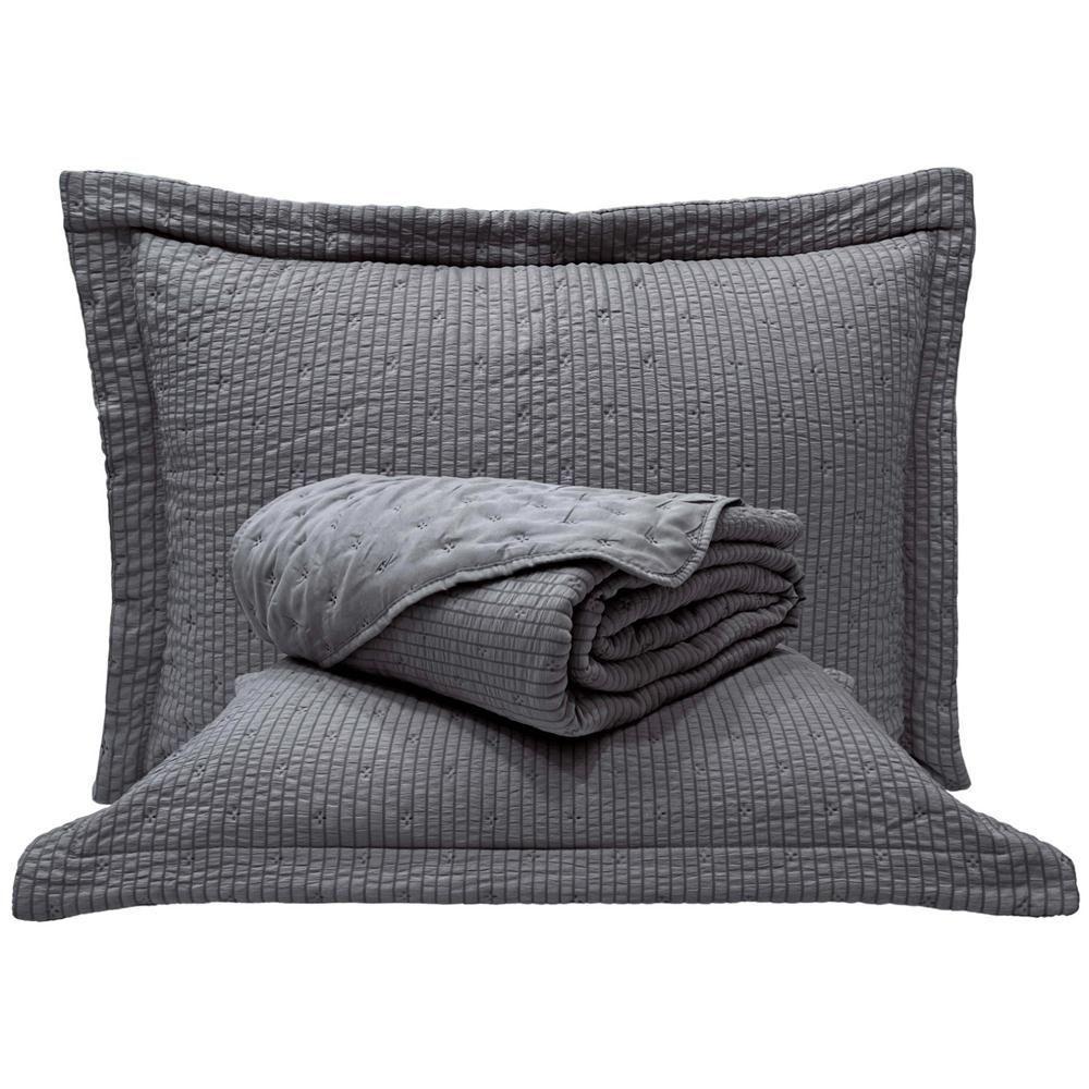 Cobre Leito Queen Analu Micropercal 300 Fios Dupla Face Texturizado 3 Peças - Chumbo - 1