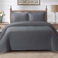 Cobre Leito Queen Analu Micropercal 300 Fios Dupla Face Texturizado 3 Peças - Chumbo - 2