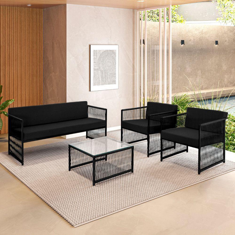 Conjunto Para área Externa De Fibra Sintética Preto - 1