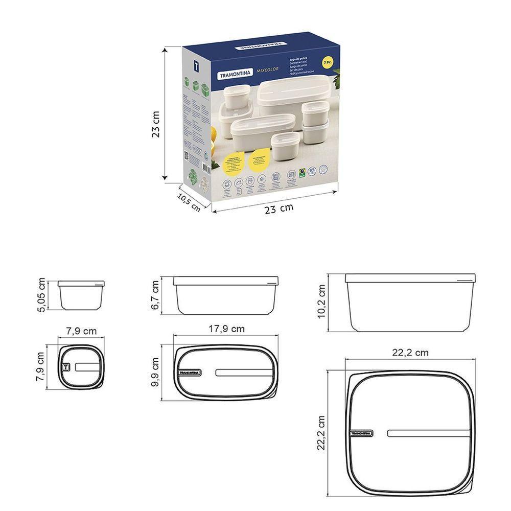 Jogo Potes Tramontina Mixcolor Polipropileno Algodão Tampa Transparente 7 Peças Tramontina - 4