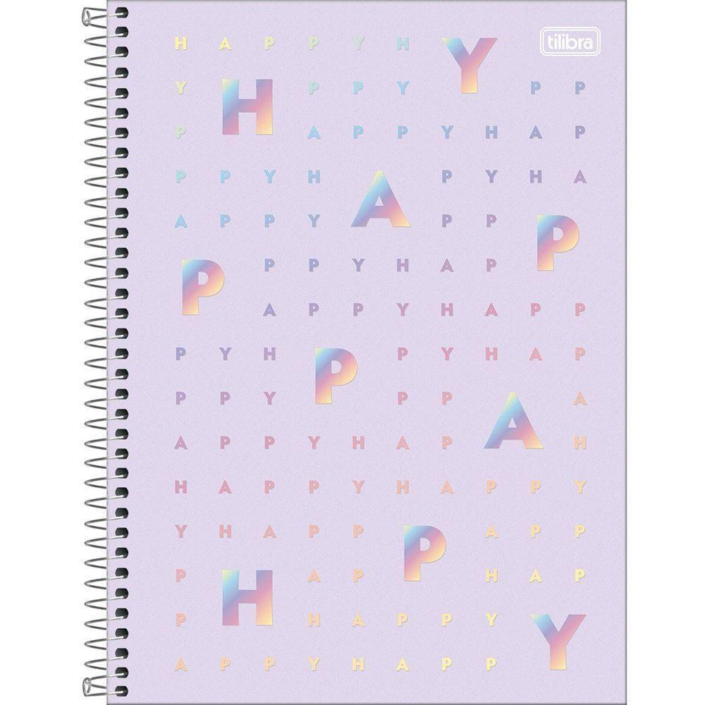 Caderno Happy Capa Dura Universitário 1 Matéria E 80 Folhas Tilibra Lilás - 1