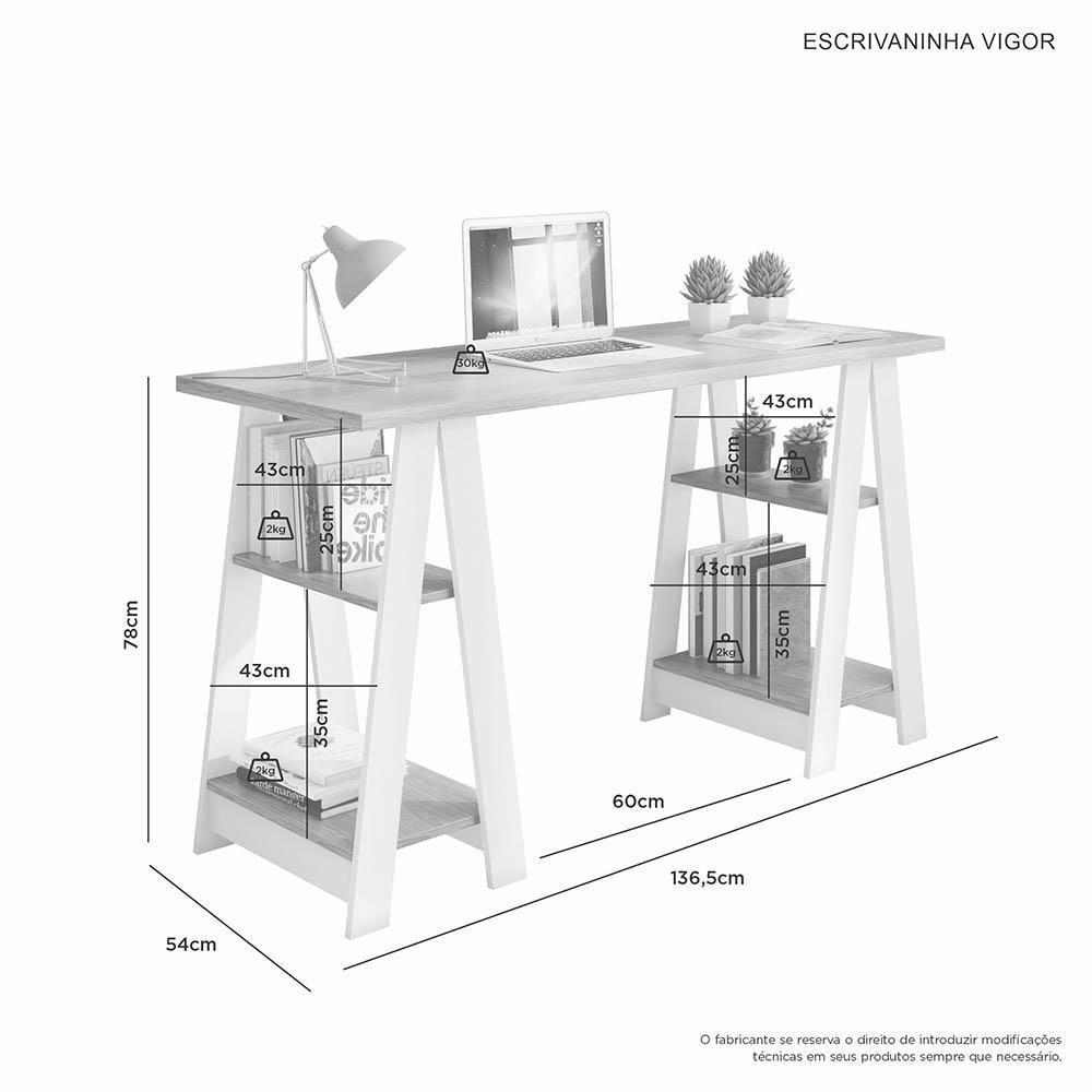 Escrivaninha Vigor 4 Prateleiras Jcm Movelaria Cinamomo Off White - 3