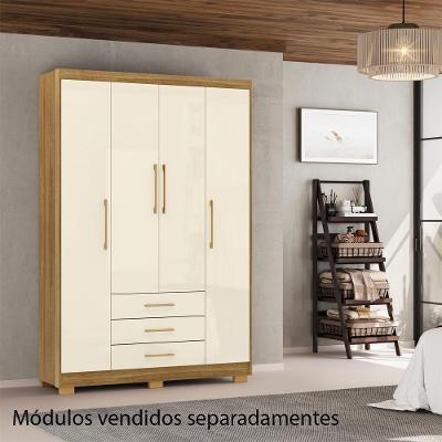 Guarda Roupa Solteiro 4 Portas 10088 Nature Champanhe Milani Movelaria