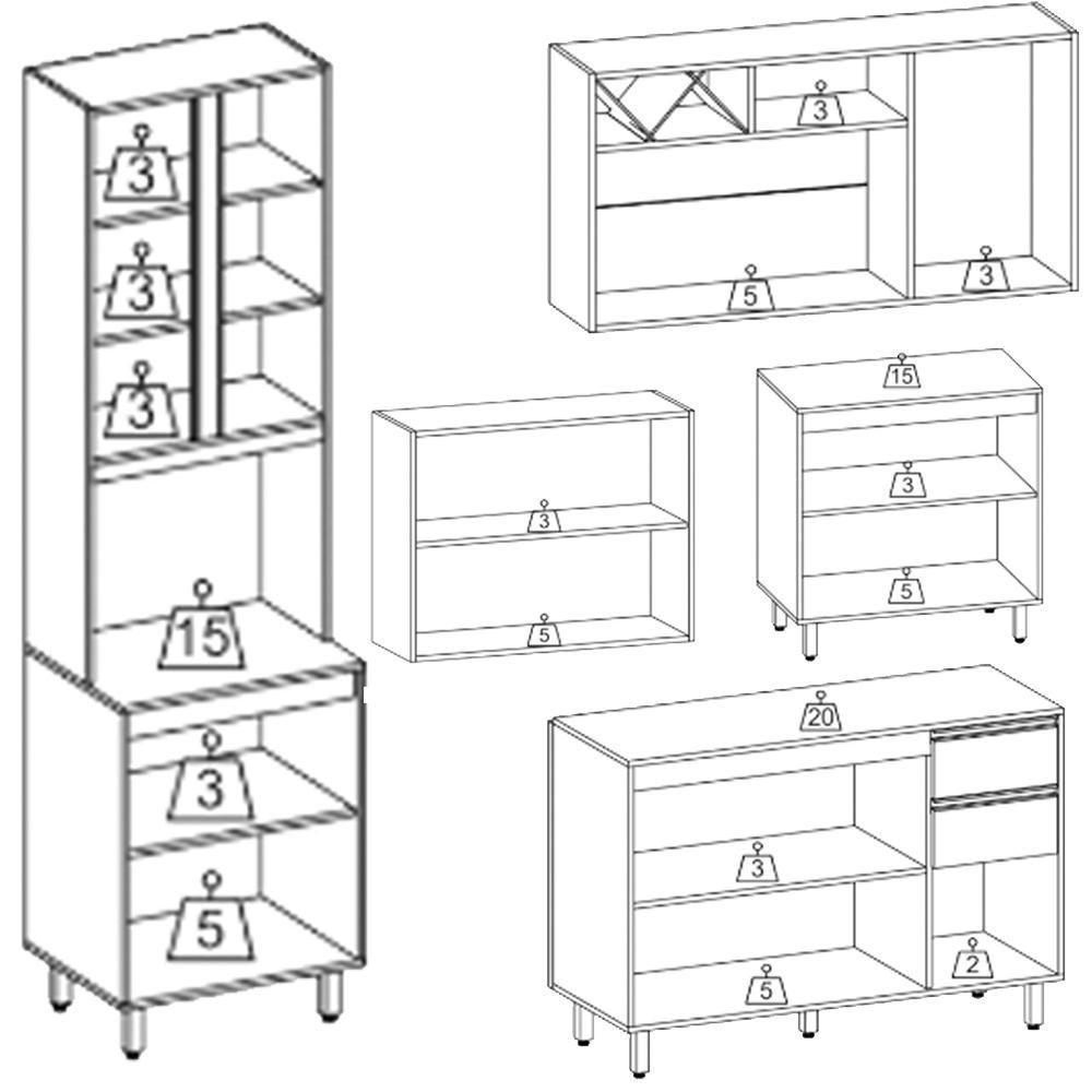 Cozinha Modulada 5 Pecas 360 Cm Raven Freijó Off White Pln - 6