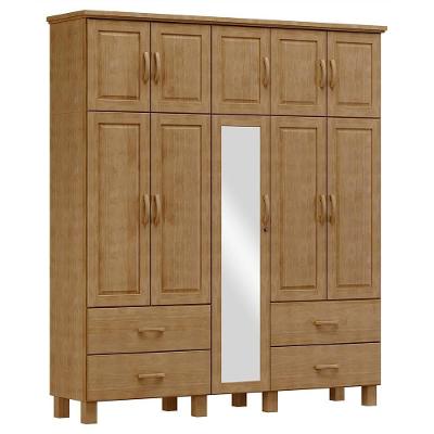 Guarda Roupa Madeira Maciça 10 Portas 4 Gavetas Espelho 195 Cm 1145 Freijó Milani Store