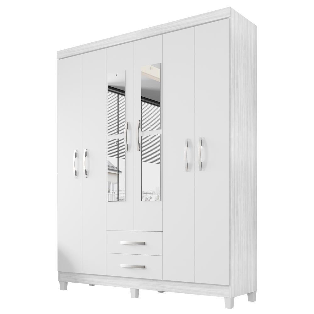 Guarda Roupa Casal Espelho 6 Portas 2 Gavetas Moden 150 Cm Branco Flex Incp - 1