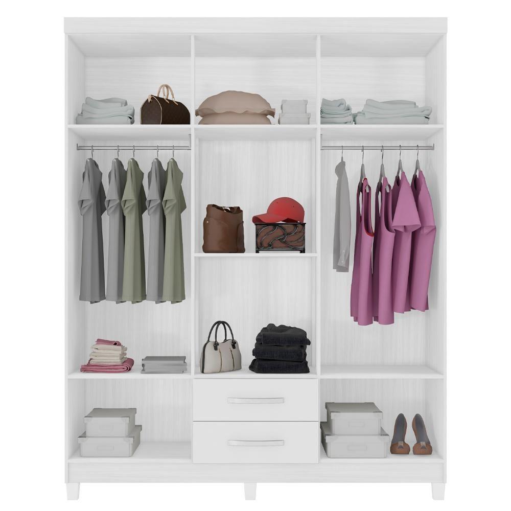 Guarda Roupa Casal Espelho 6 Portas 2 Gavetas Moden 150 Cm Branco Flex Incp - 2