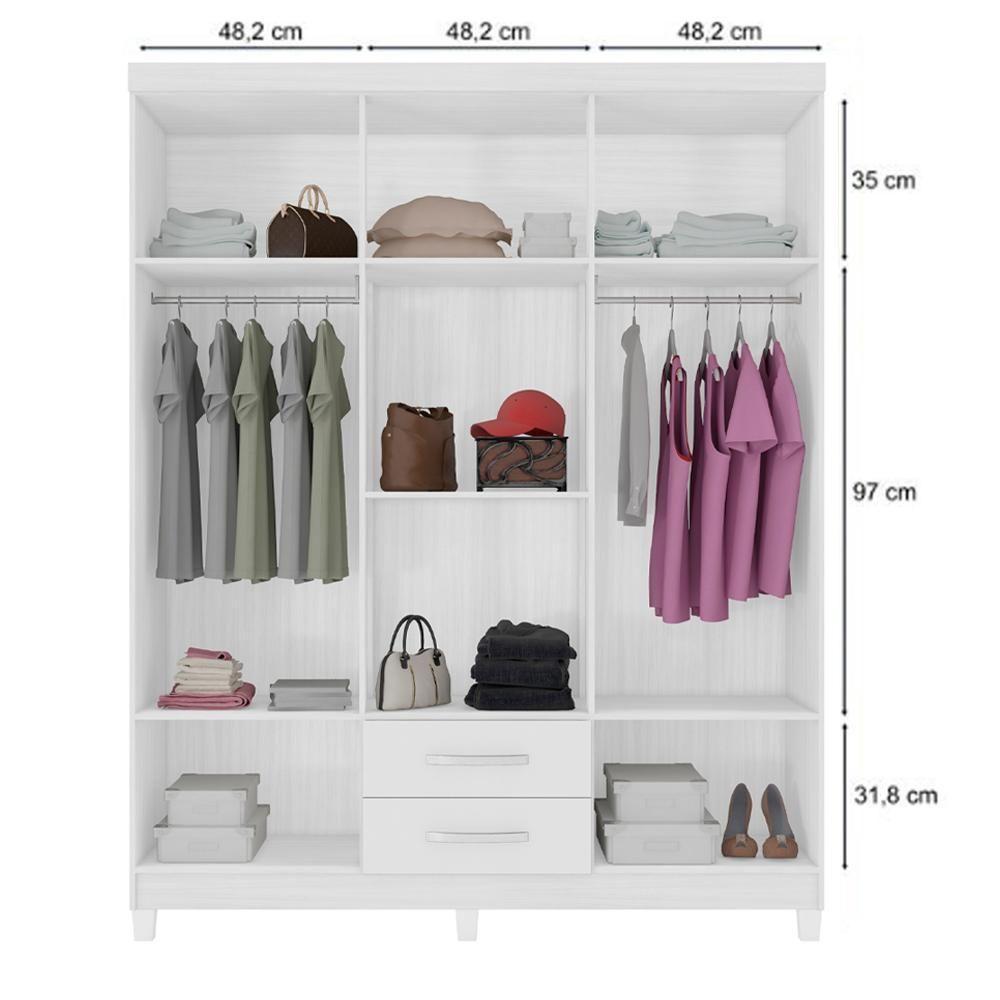 Guarda Roupa Casal Espelho 6 Portas 2 Gavetas Moden 150 Cm Branco Flex Incp - 3