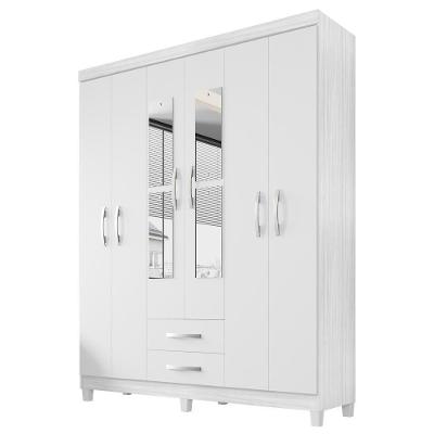 Guarda Roupa Casal Moden 11270 6 Portas Bater 2 Gavetas Branco Flex MDP com Espelho