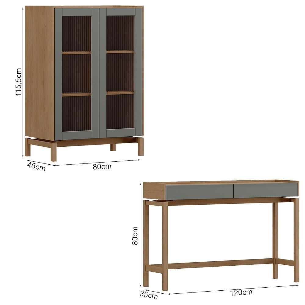 Cristaleira 2 Portas Vidro Canelado Aparador 2 Gavetas Oak Ferrolack Milani Store - 4