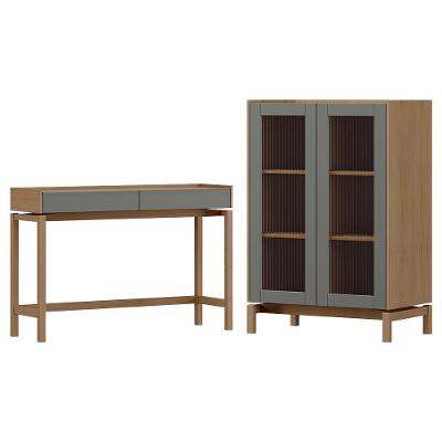 Cristaleira 2 Portas Vidro Canelado Aparador 2 Gavetas Oak Ferrolack Milani Store