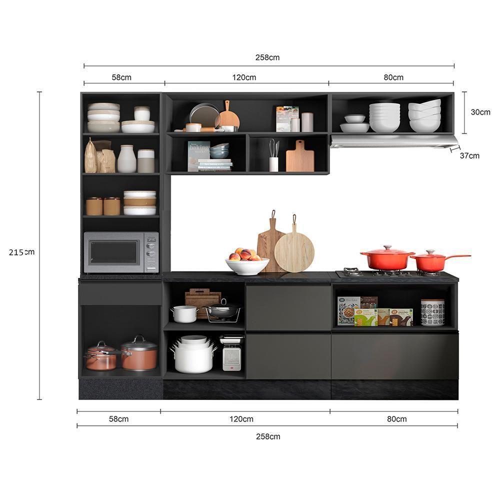 Cozinha 5 Pecas Balcao Tampo 258 Cm Etti Grafite Pln Grafite - 4