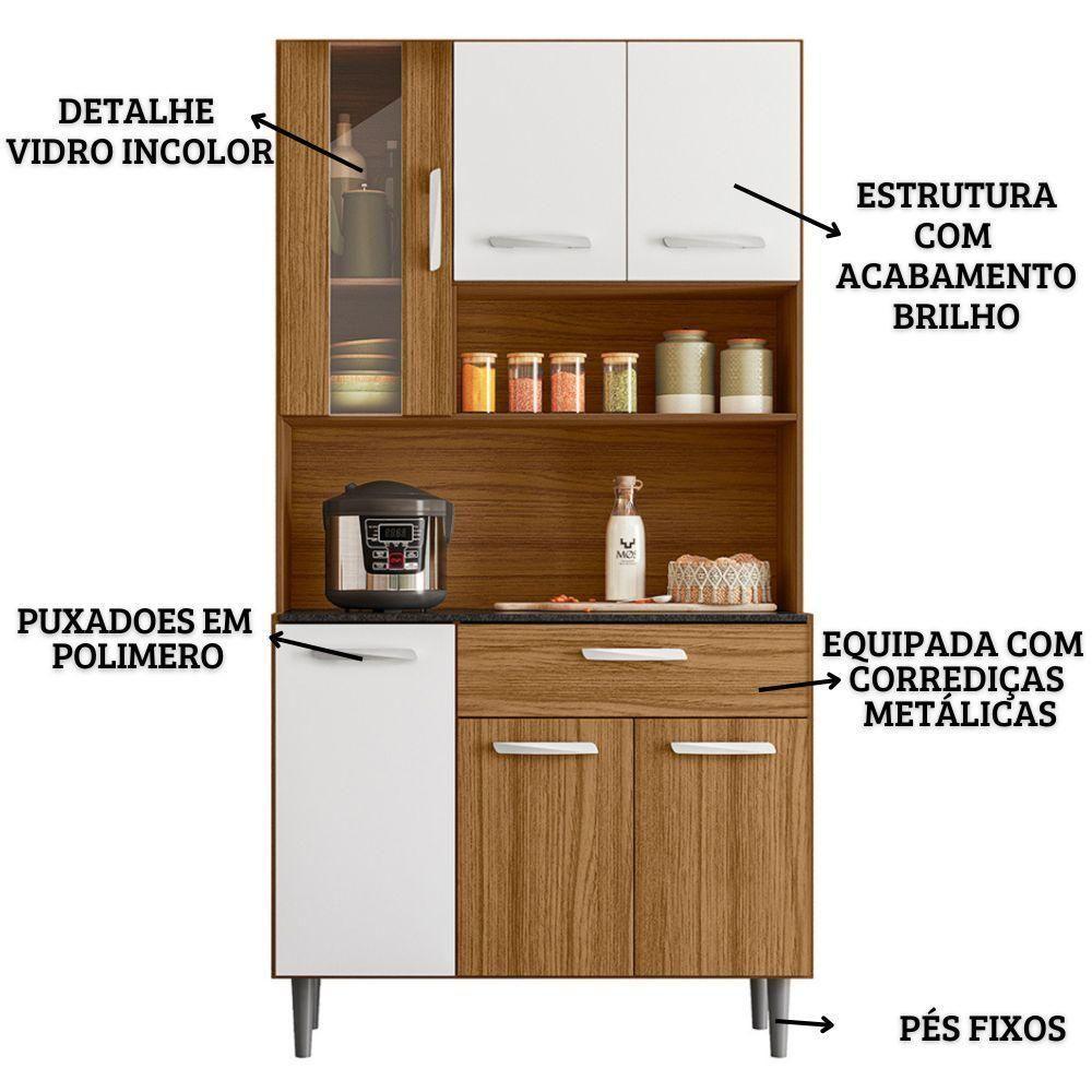 Cozinha Compacta 6 Portas 1 Gavetas 91 Cm Coral Carvalho Branco Pln - 4