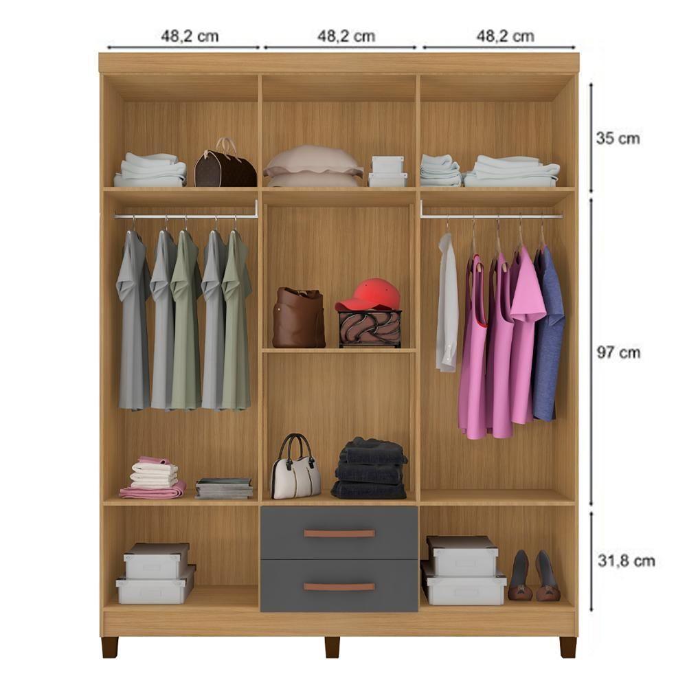 Guarda Roupa Casal Espelho 6 Portas 2 Gavetas Moden 150 Cm Carvalho Am Grafite Incp - 5