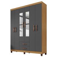 Guarda Roupa Casal Espelho 6 Portas 2 Gavetas Moden 150 Cm Carvalho Am Grafite Incp - 2