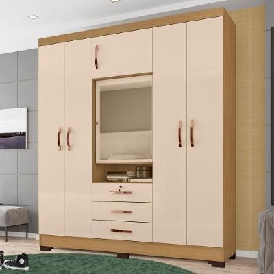 Guarda Roupa Casal 6542 6 Portas Bater 3 Gavetas Carvalho Am Off White MDP