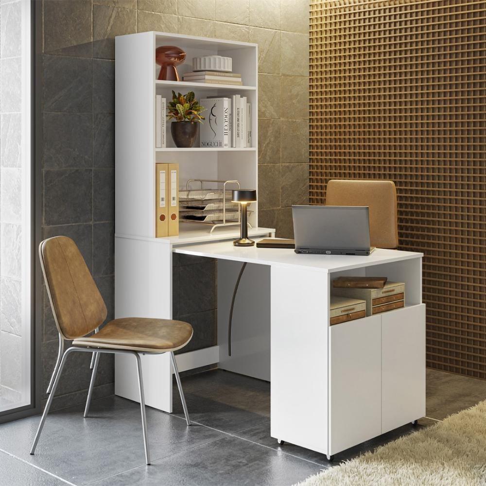 Armário Escrivaninha 2 Portas Com Mesa Retrátil Duo Branco - 9