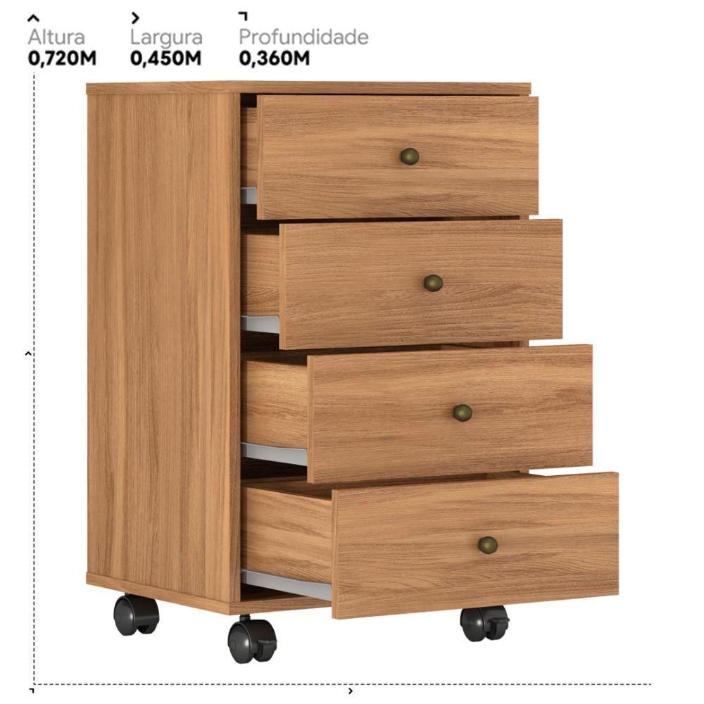 Gaveteiro 4 Gavetas Com Rodizios Office Presence Amêndola Touch - 2