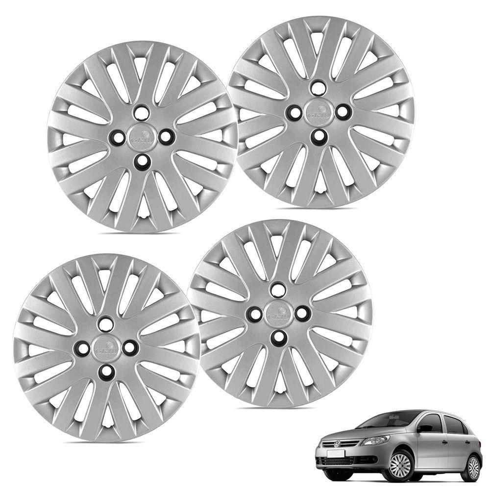 Jogo De Calota Gol Voyage Saveiro G5 2009 A 2011 Aro 14 Cubo Alto Prata - 1