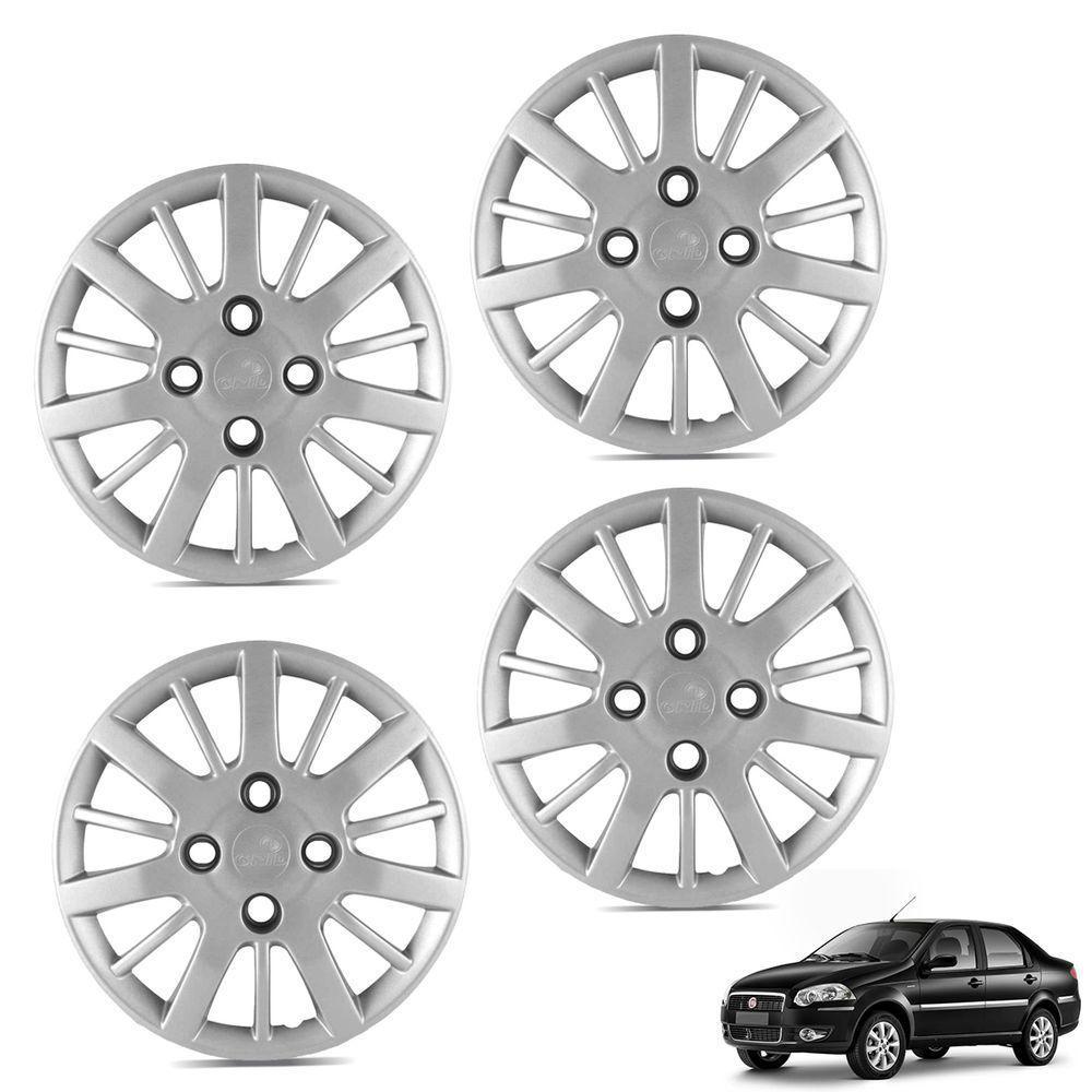 Jogo De Calota Siena Palio 2009 2010 Aro 14 Cubo Baixo Prata - 1