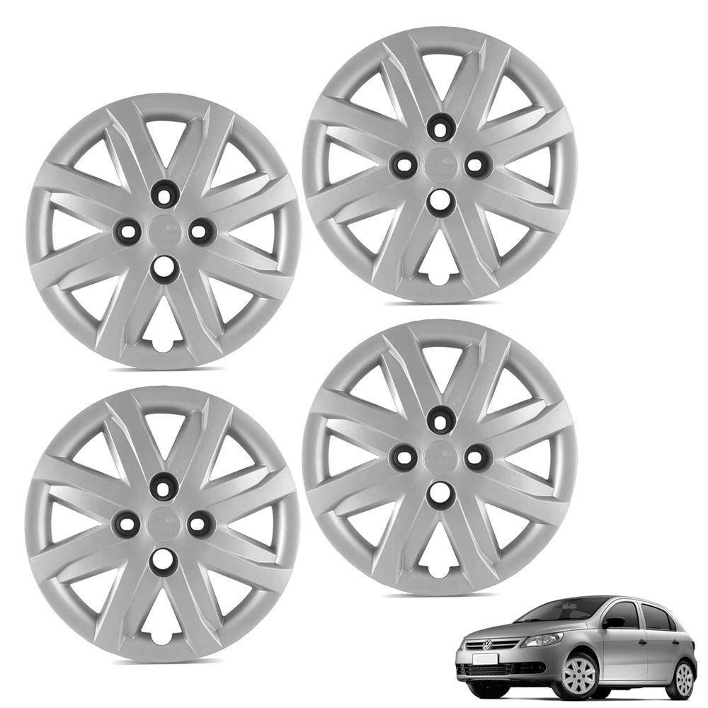 Jogo De Calota Gol Voyage Saveiro G5 2012 2013 Aro 14 Cubo Alto Prata - 1