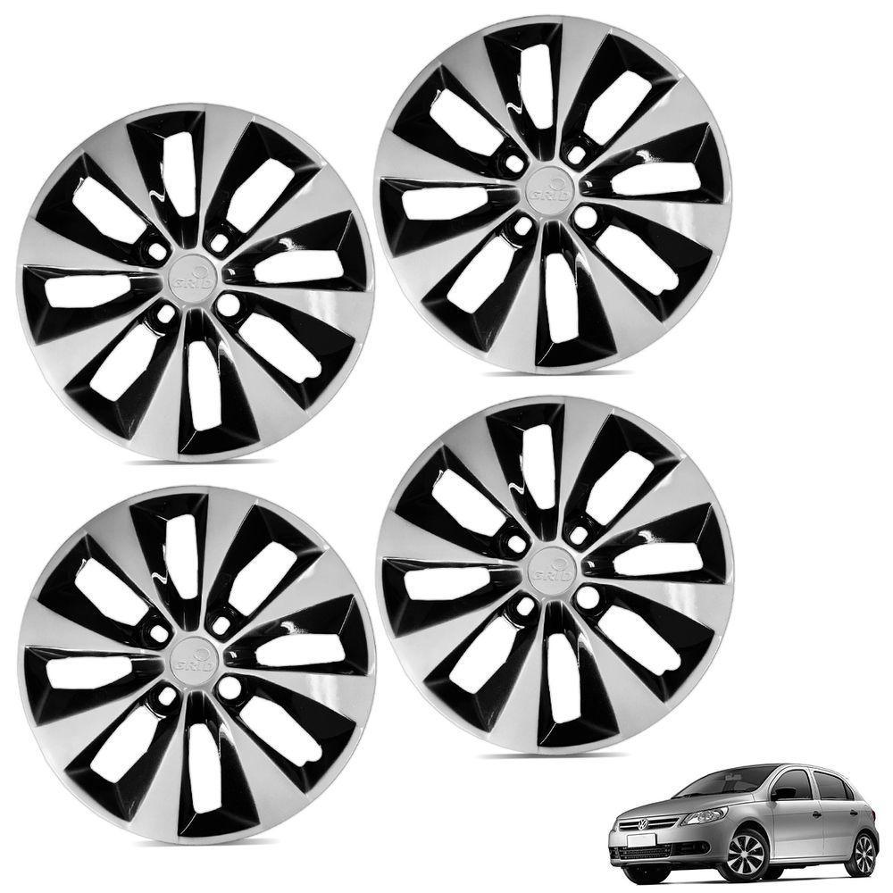 Jogo De Calota Gol Voyage G5 G6 2013 Aro 14 Cubo Alto Preto E Prata - 1